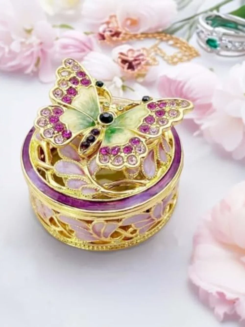 Elegant Butterfly Jewelry Trinket Boxes.Enameled Decorative Keepsake Ring Box Ho